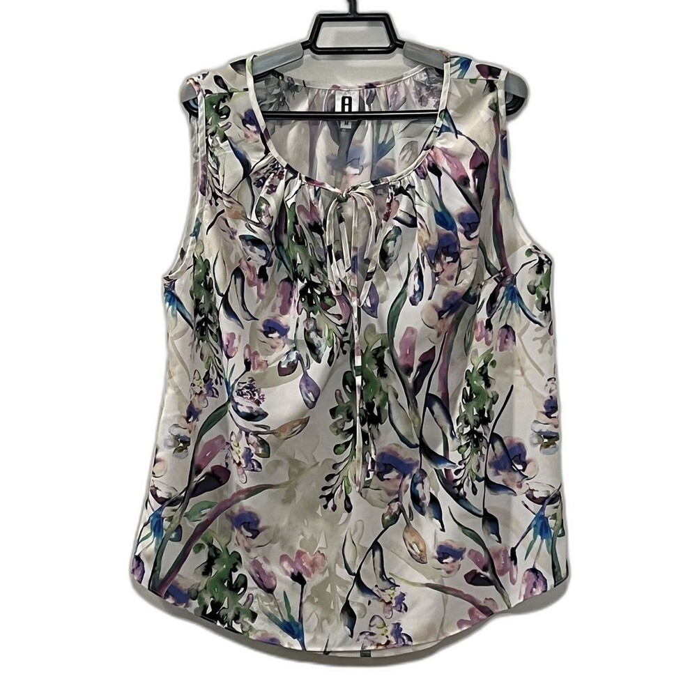A New York Womens Floral Printed Sleevesless Top Blouse Soft Silky Sz Medium